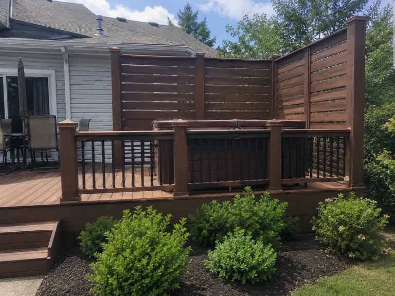 Deck with horizontal privacy screen and hot tub in Alburnett, Iowa