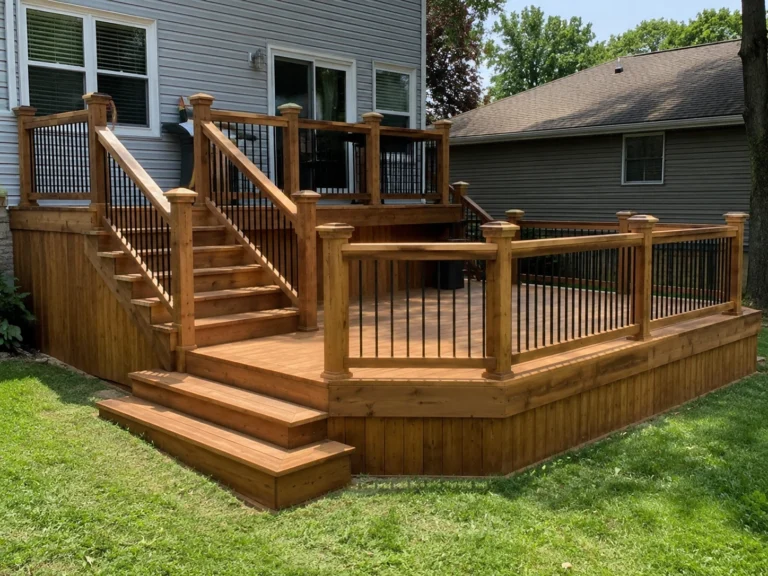 Finished cedar deck with pergola in Anamosa, Iowa