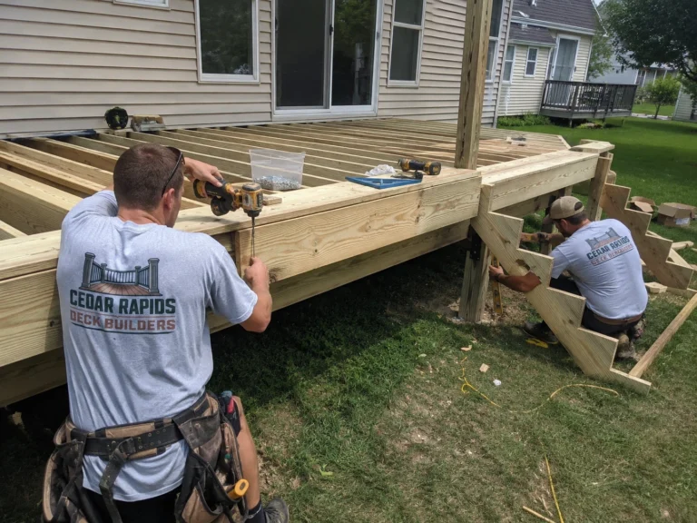 Building deck stairs and fascia in Atkins, Iowa