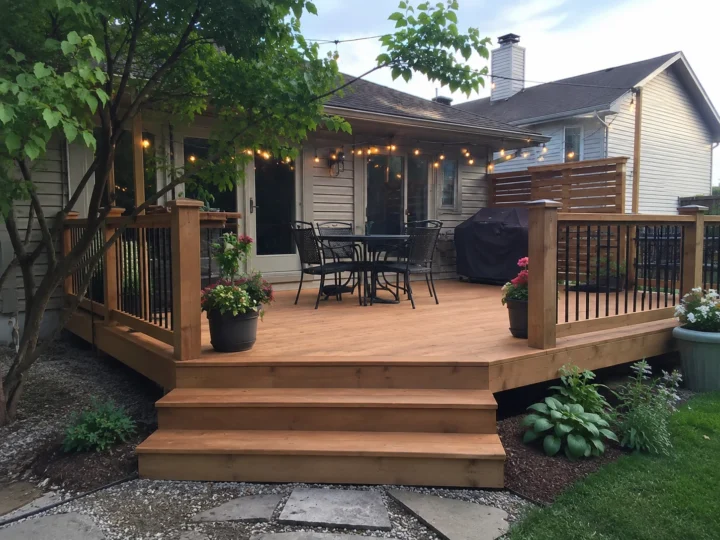 Finished brown deck with privacy screen in Atkins, Iowa