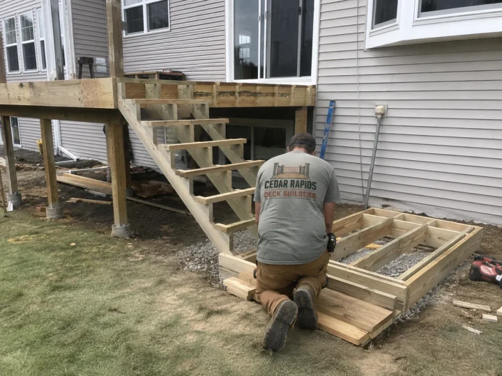 Building elevated deck stairs in Cedar Rapids, Iowa