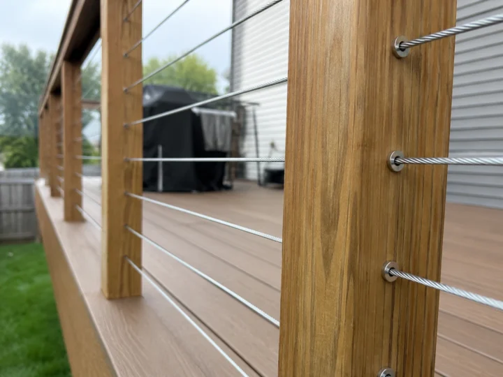 Cable railing hardware closeup in Cedar Rapids, Iowa