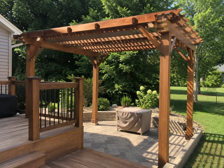 Cedar pergola and privacy screen deck in Cedar Rapids, Iowa