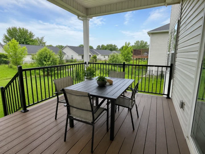 Covered composite deck dining area in Cedar Rapids, Iowa