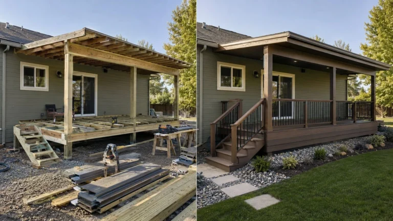Covered deck renovation before and after in Cedar Rapids, Iowa