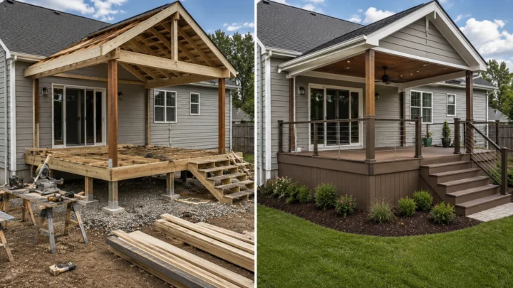 Gable roof deck before and after in Cedar Rapids, Iowa