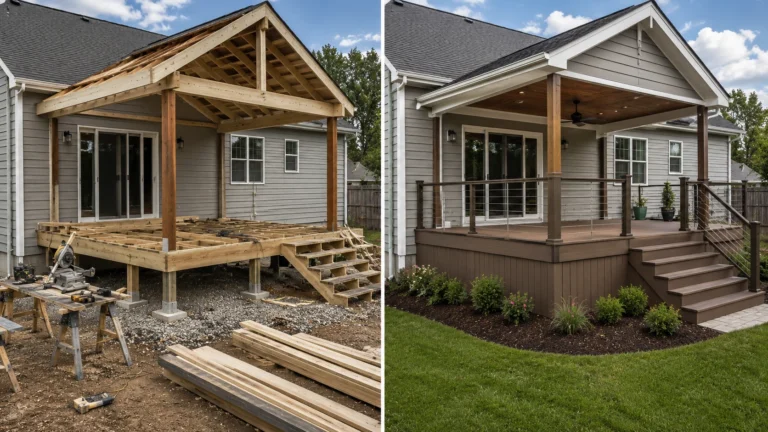 Gable roof deck before and after in Cedar Rapids, Iowa