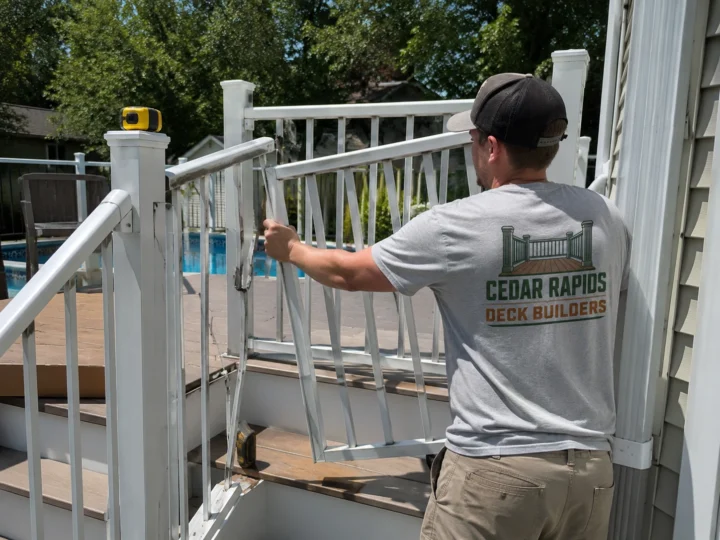 Painting white deck railing in Cedar Rapids, Iowa