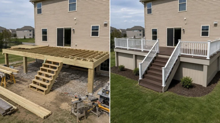 Raised deck before and after transformation in Cedar Rapids, Iowa