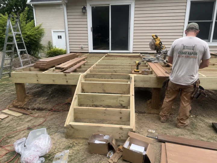 Rebuilding backyard deck stairs and framing in Cedar Rapids, Iowa
