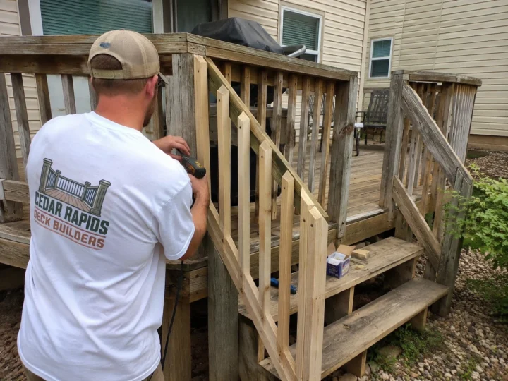 Rebuilding narrow wood deck stairs in Cedar Rapids, Iowa