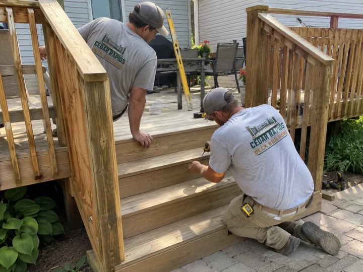 Rebuilding wood deck stairs in Cedar Rapids, Iowa