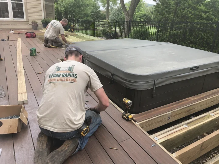 Replacing deck boards around hot tub in Cedar Rapids, Iowa
