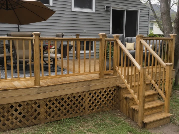 Weathered wood deck and stairs in Cedar Rapids, Iowa