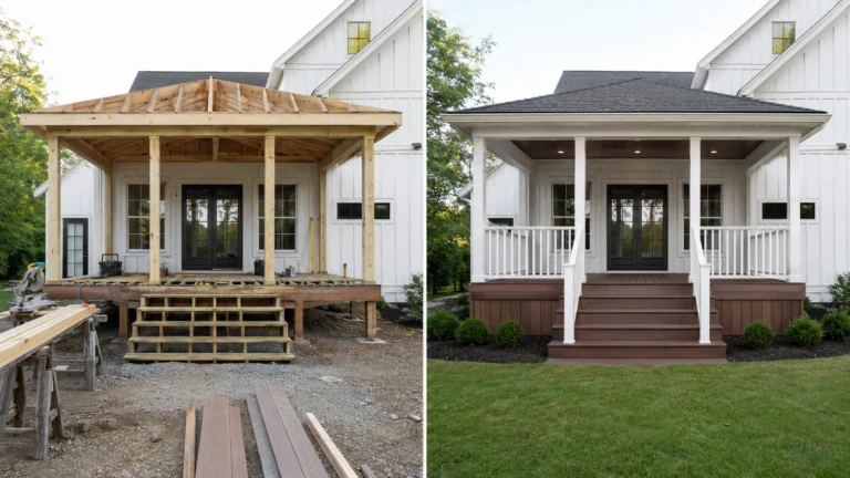 White covered deck before and after in Cedar Rapids, Iowa