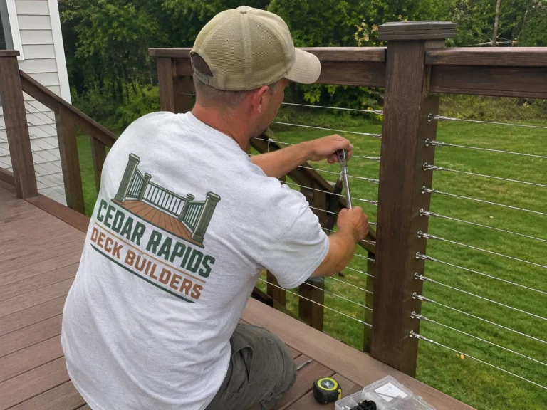 Installing cable deck railing in Center Point, Iowa