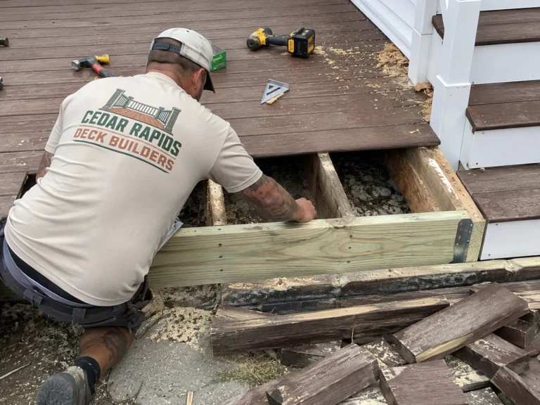 Replacing damaged deck framing in Central City, Iowa