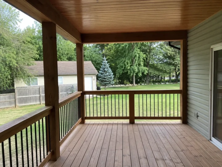 Covered wood deck with ceiling in Hiawatha, Iowa