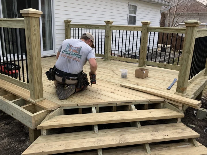 Rebuilding wood deck and wide stairs in Hiawatha, Iowa