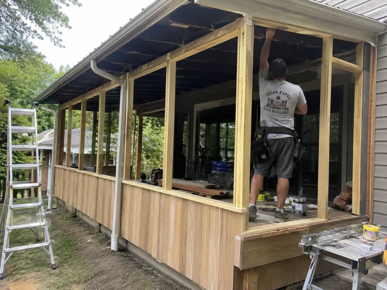 Framing screened porch walls in Keystone, Iowa