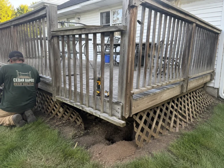 Weathered elevated deck needing replacement in Keystone, Iowa