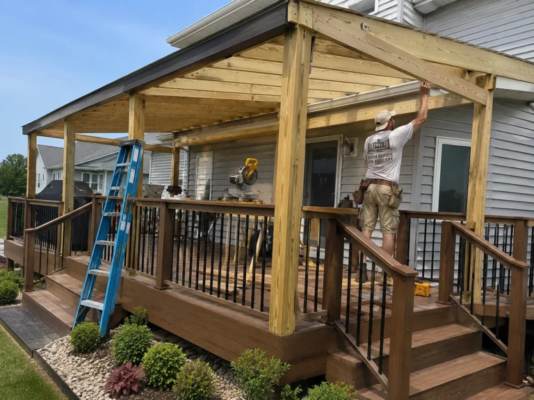 Installing covered deck roof trim in Lisbon, Iowa