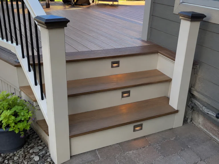 Composite deck stairs with step lights in Marion, Iowa