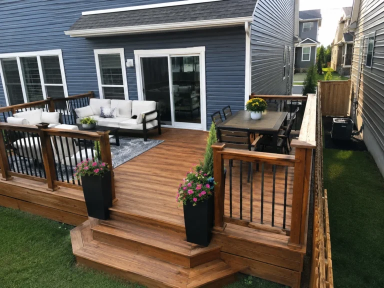 Finished composite deck with black railing in Marion, Iowa