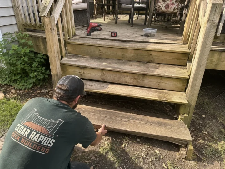 Rebuilding weathered deck stairs in Marion, Iowa