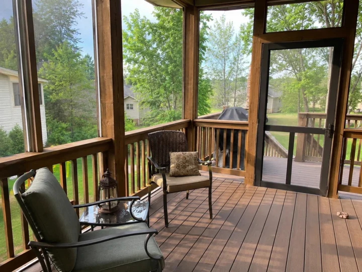 Screened porch interior seating area in Marion, Iowa