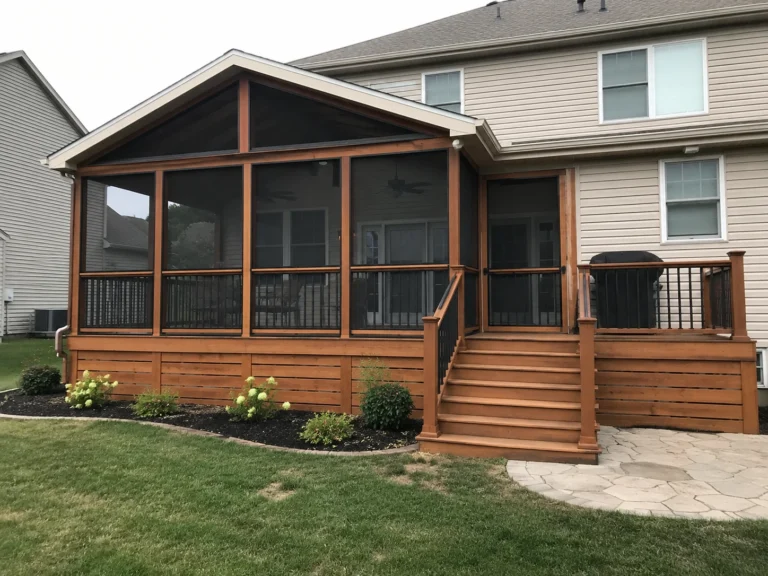 Finished screened porch and deck in Newhall, Iowa