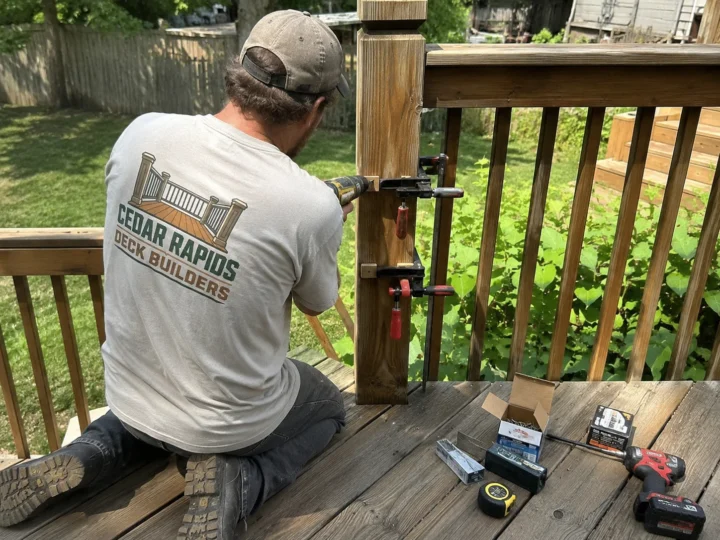 Repairing wood deck gate in Palo, Iowa