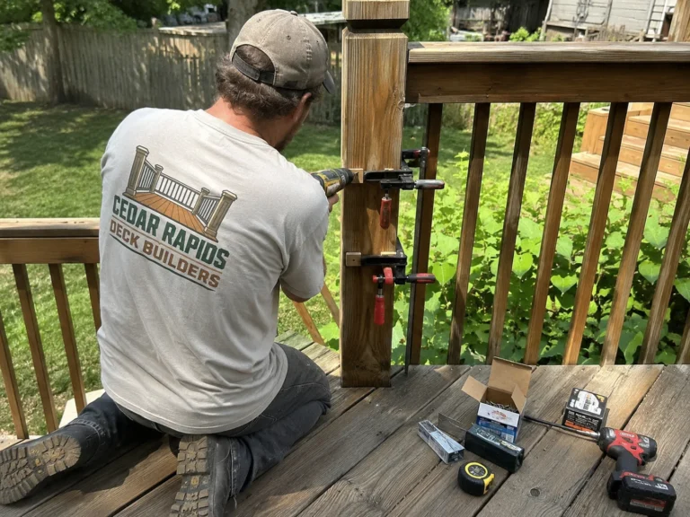 Repairing wood deck gate in Palo, Iowa