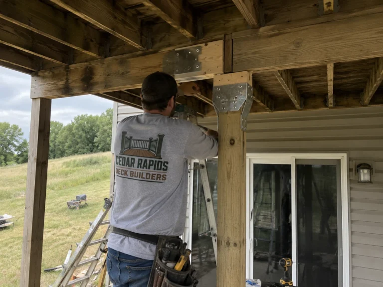 Reinforcing support post under deck in Shellsburg, Iowa