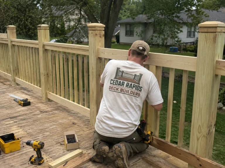 Installing wood deck railing in Toddville, Iowa
