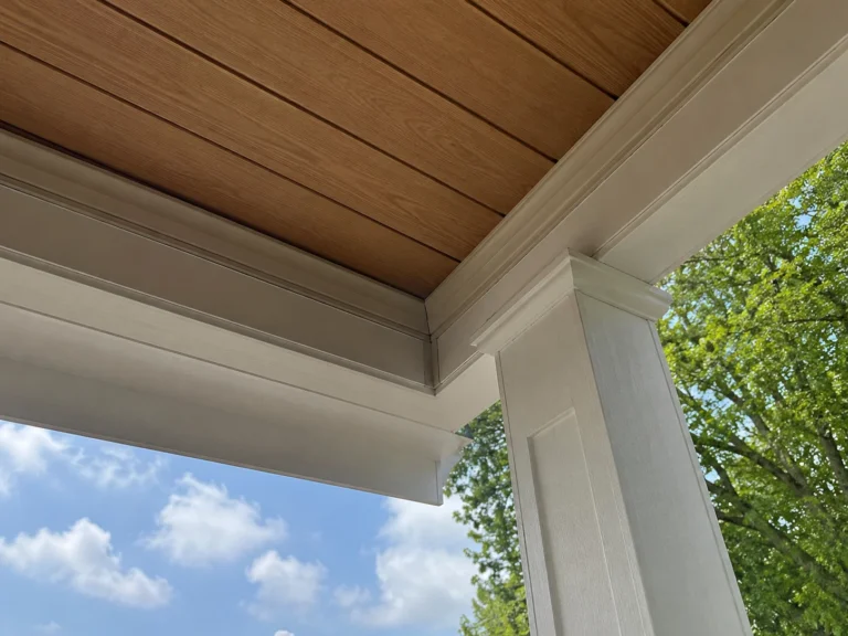 Stained tongue and groove porch ceiling in Toddville, Iowa