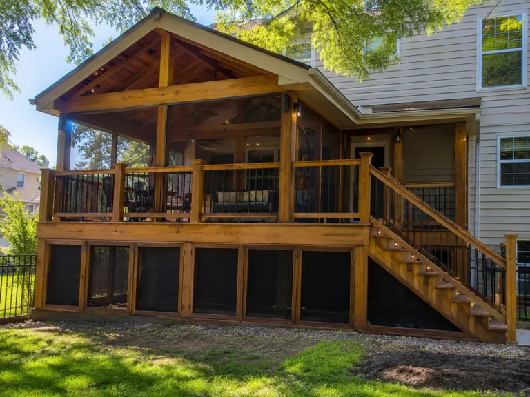 Finished covered cedar deck and stairs in Van Horne, Iowa