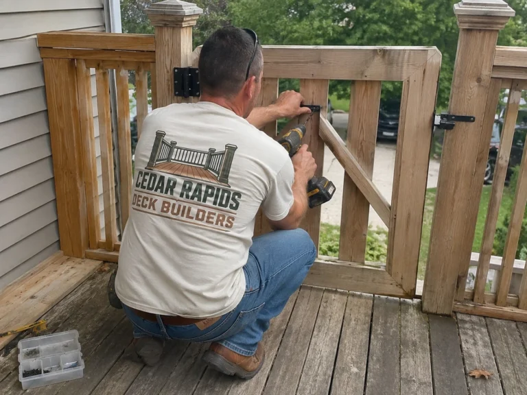 Repairing wood deck gate in Van Horne, Iowa